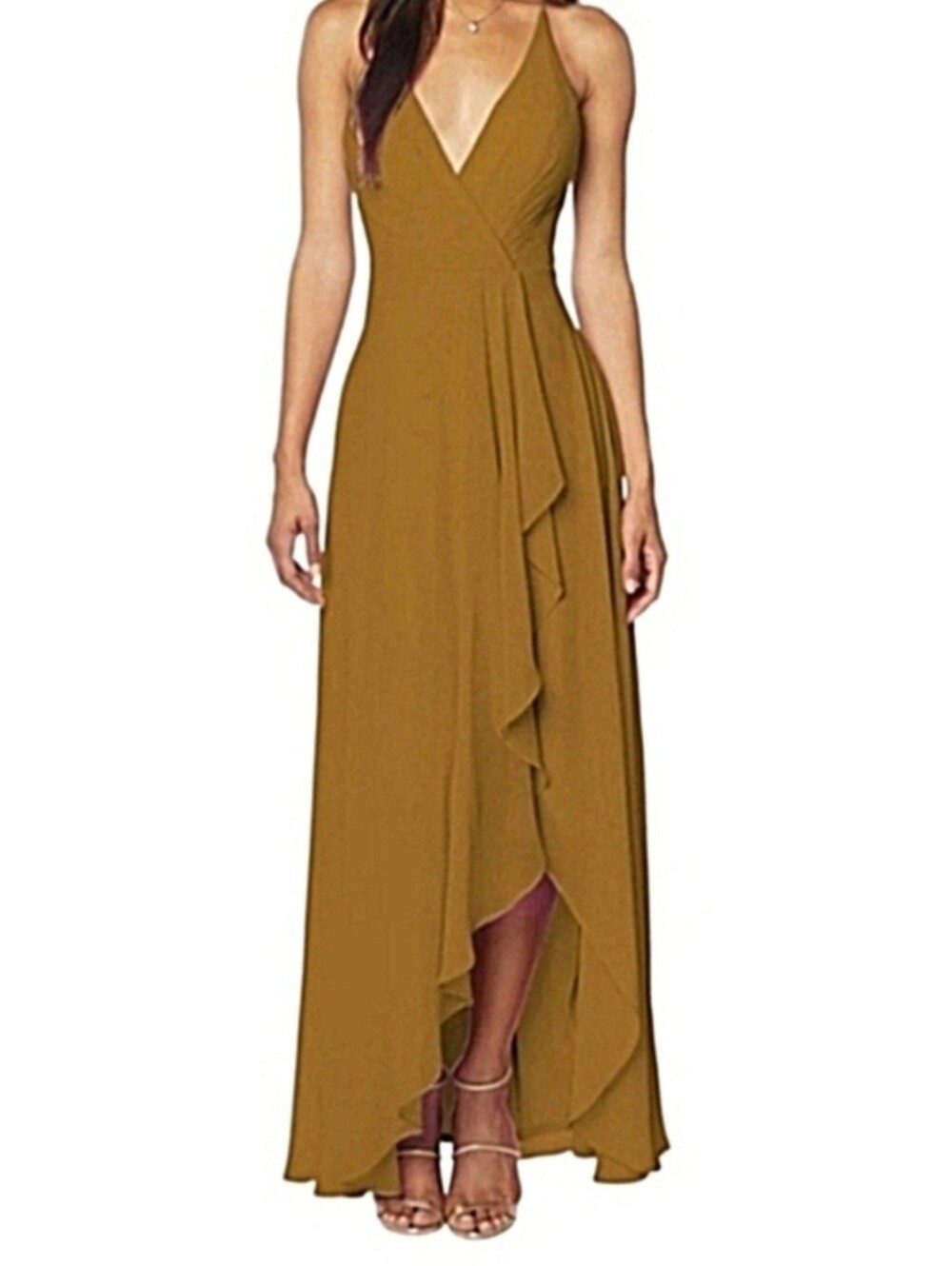 Bill Levkoff Chiffon Backless Mustard-Gold Mckinley Evening Formal Dress Size 22